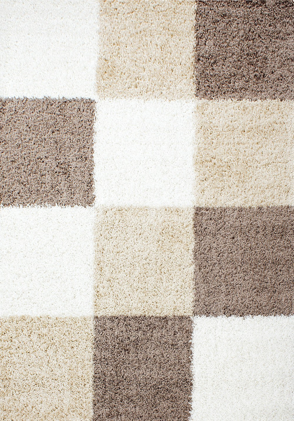 Teppich Hochflor Langflor Wohnzimmer günstig Shaggy kariert Braun Weiss Beige - Image 5