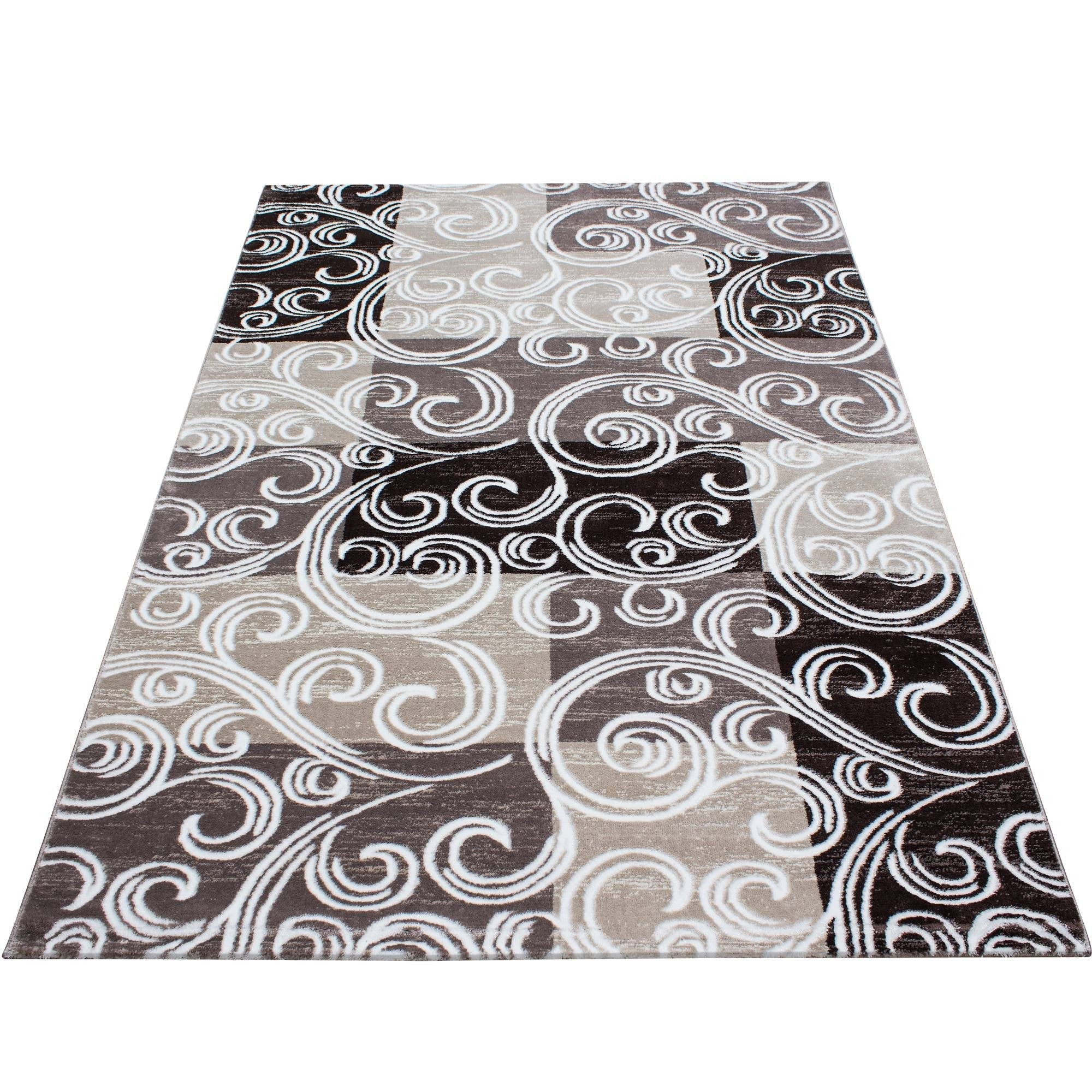 Teppich Modern Designer Barock mit Kariert Muster Meliert Braun Beige Creme - Image 6