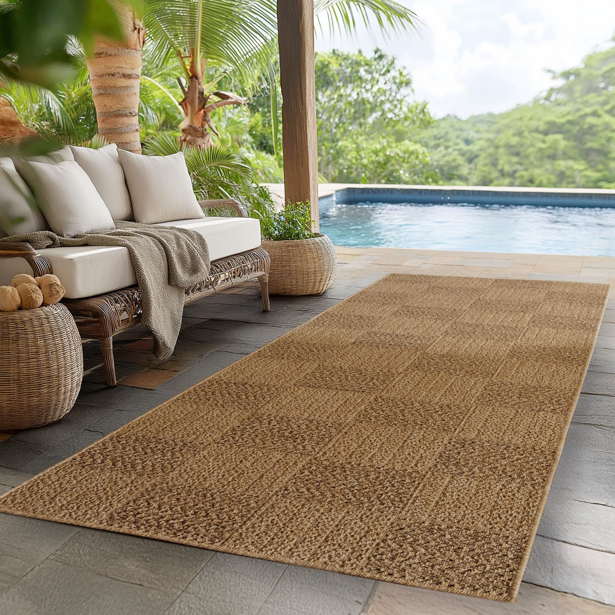 In- & Outdoor Teppich Läufer: Jute-Look Natur Struktur