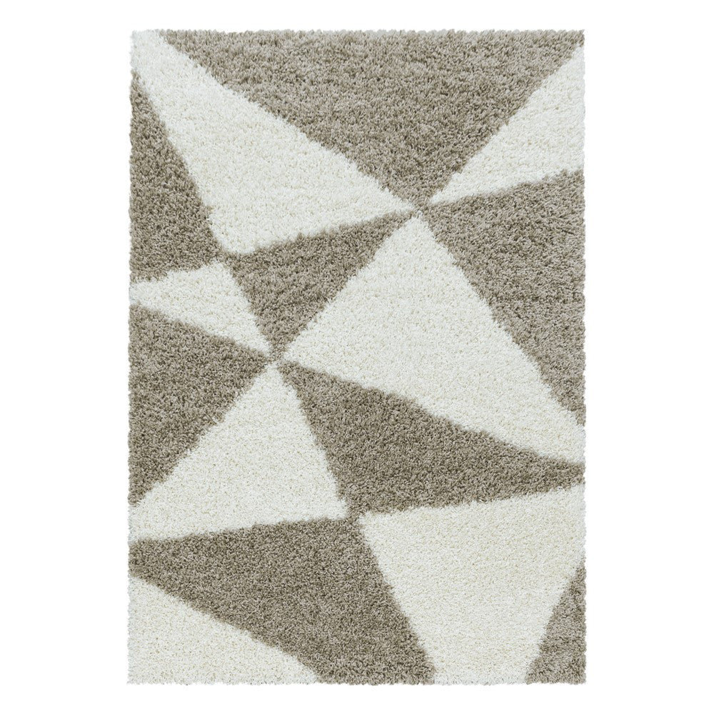 Wohnzimmerteppich Design Hochflor Teppich Muster Abstrakte Dreiecke Beige - Image 2