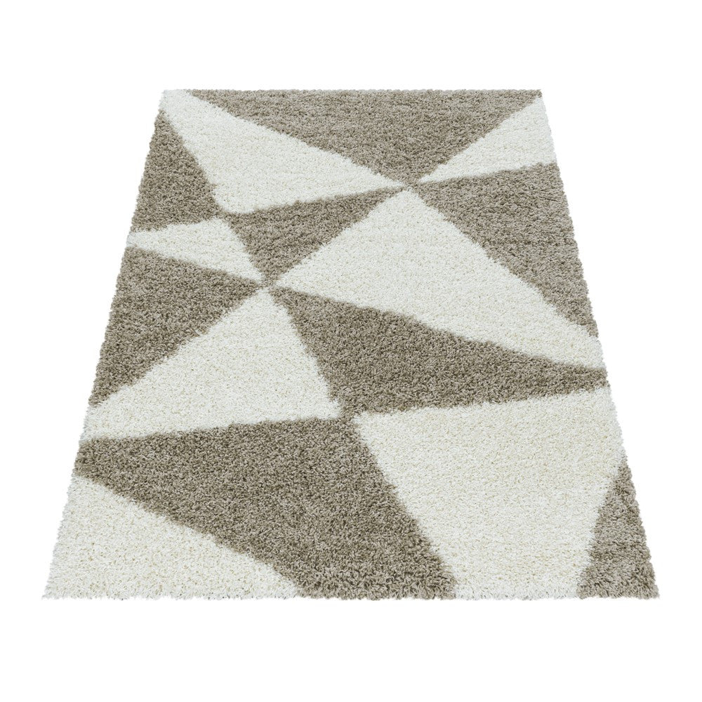 Wohnzimmerteppich Design Hochflor Teppich Muster Abstrakte Dreiecke Beige - Image 3