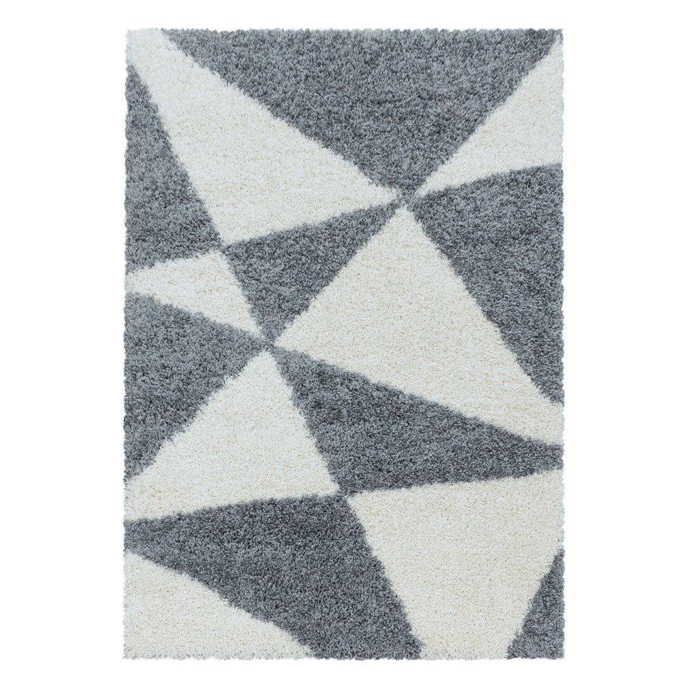 Wohnzimmerteppich Design Hochflor Teppich Muster Abstrakte Dreiecke Grau - Image 2