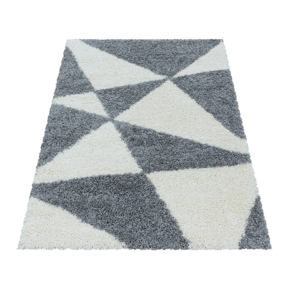 Wohnzimmerteppich Design Hochflor Teppich Muster Abstrakte Dreiecke Grau - Image 3