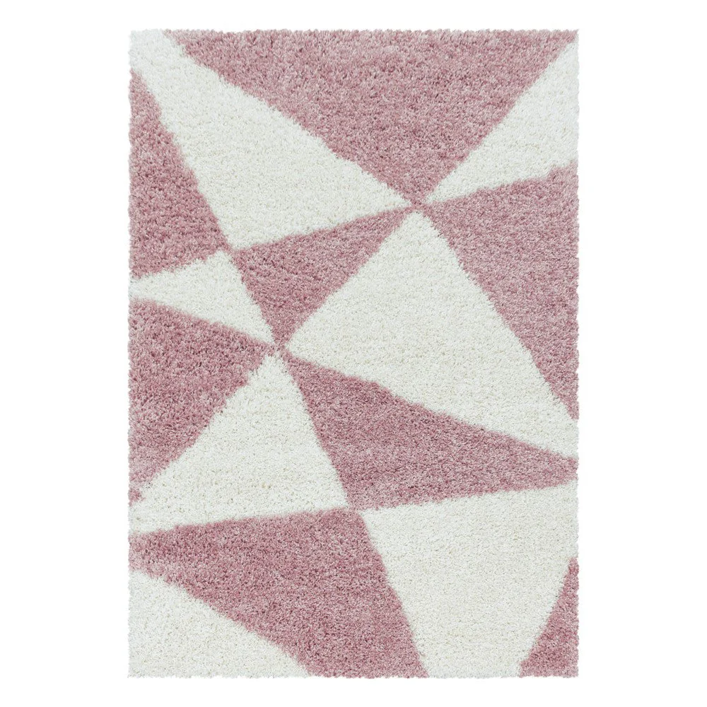 Wohnzimmerteppich Design Hochflor Teppich Muster Abstrakte Dreiecke Rose - Image 2