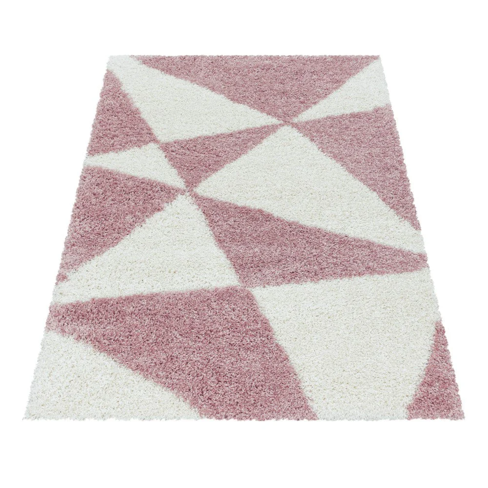 Wohnzimmerteppich Design Hochflor Teppich Muster Abstrakte Dreiecke Rose - Image 3