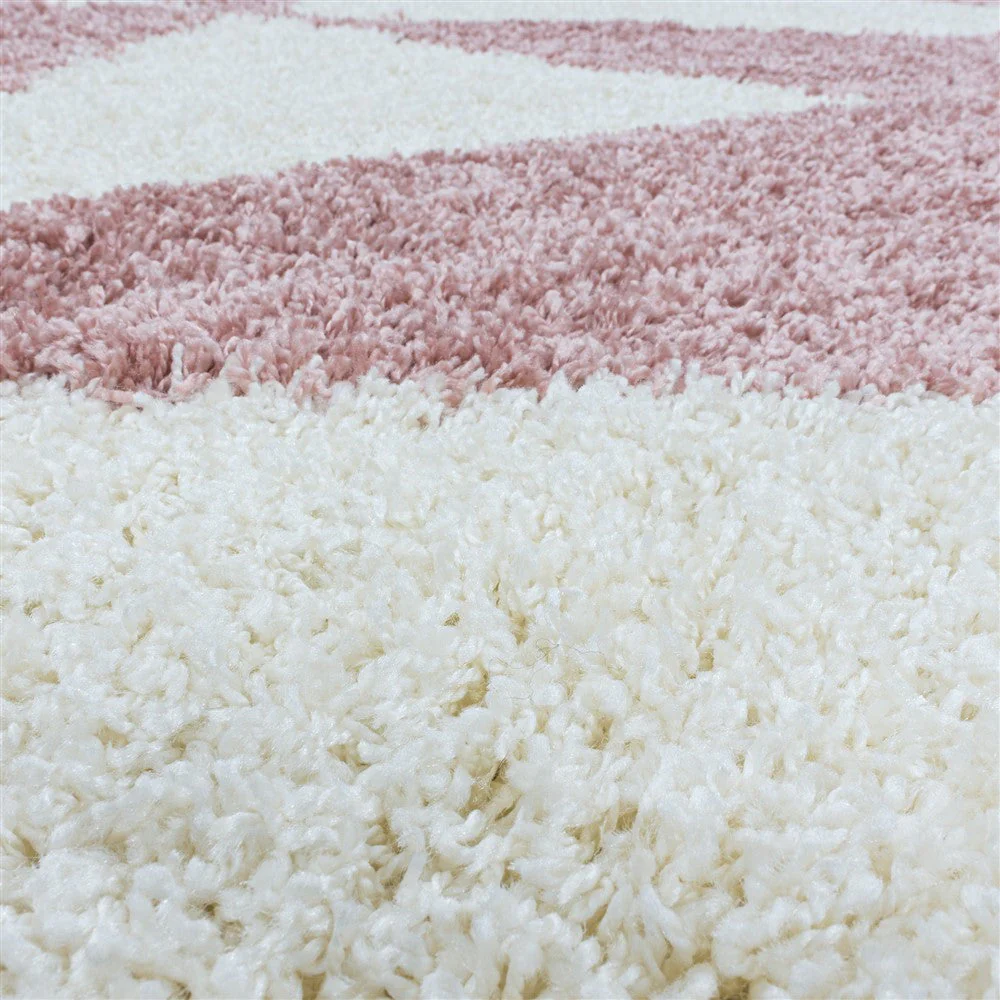 Wohnzimmerteppich Design Hochflor Teppich Muster Abstrakte Dreiecke Rose - Image 7