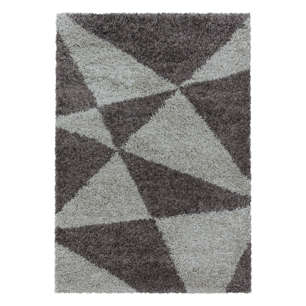 Wohnzimmerteppich Design Hochflor Teppich Muster Abstrakte Dreiecke Taupe - Image 2