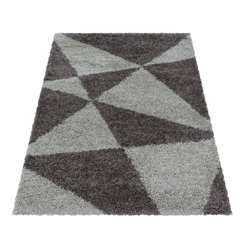 Wohnzimmerteppich Design Hochflor Teppich Muster Abstrakte Dreiecke Taupe - Image 4