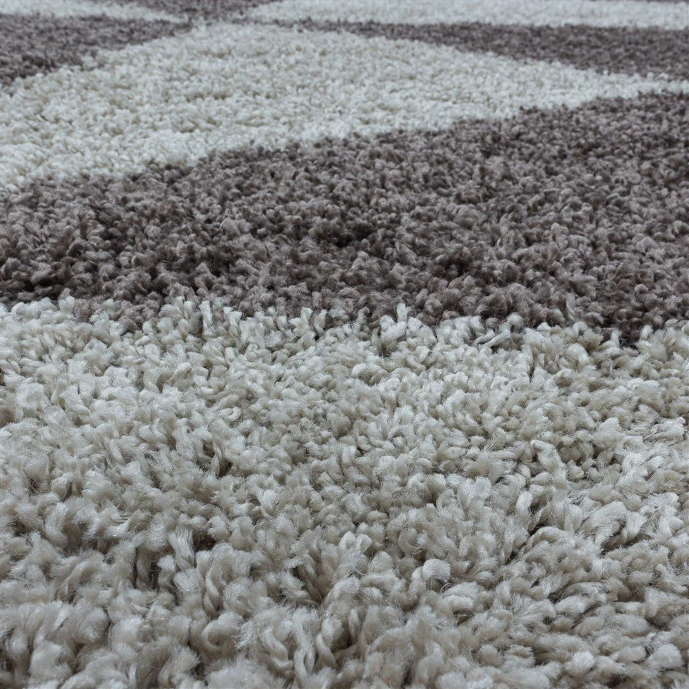 Wohnzimmerteppich Design Hochflor Teppich Muster Abstrakte Dreiecke Taupe - Image 7