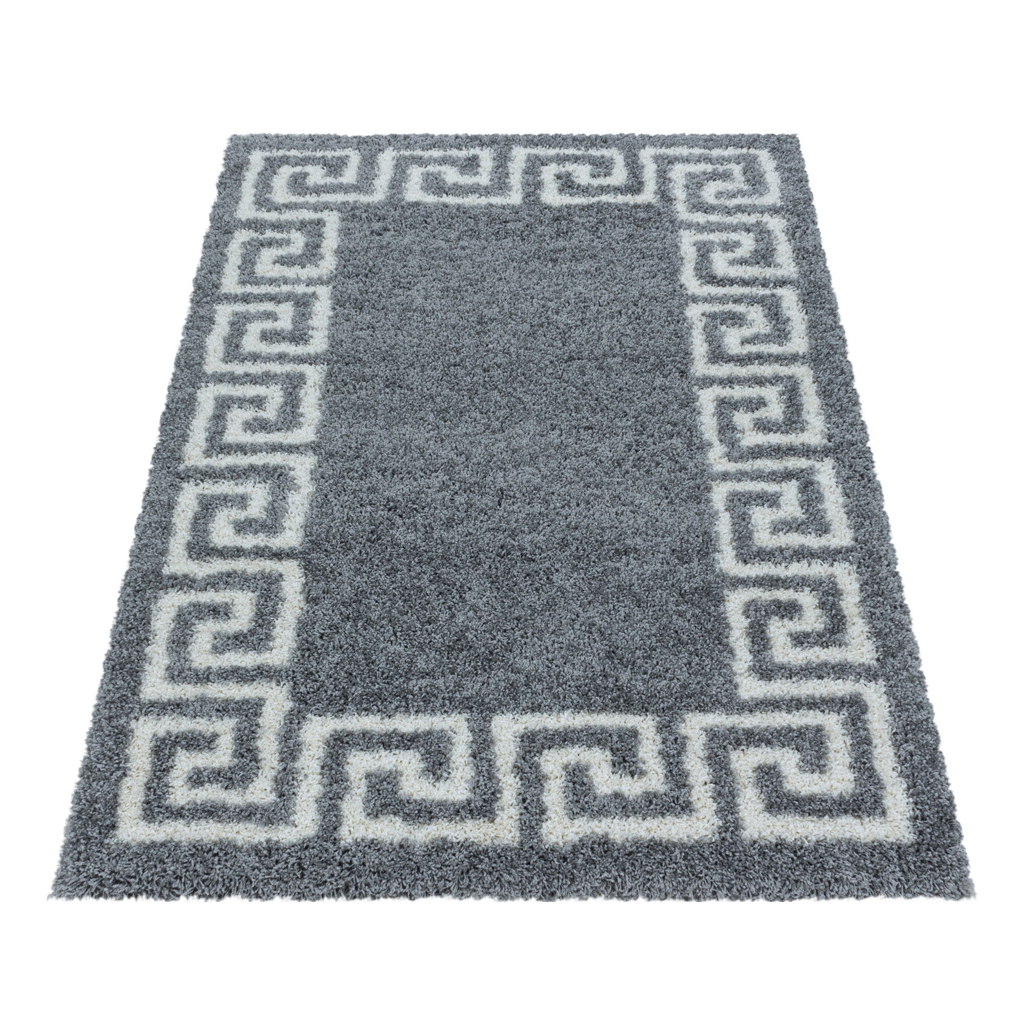 Hochflor Teppich Hellgrau | Weißes Muster - Image 3