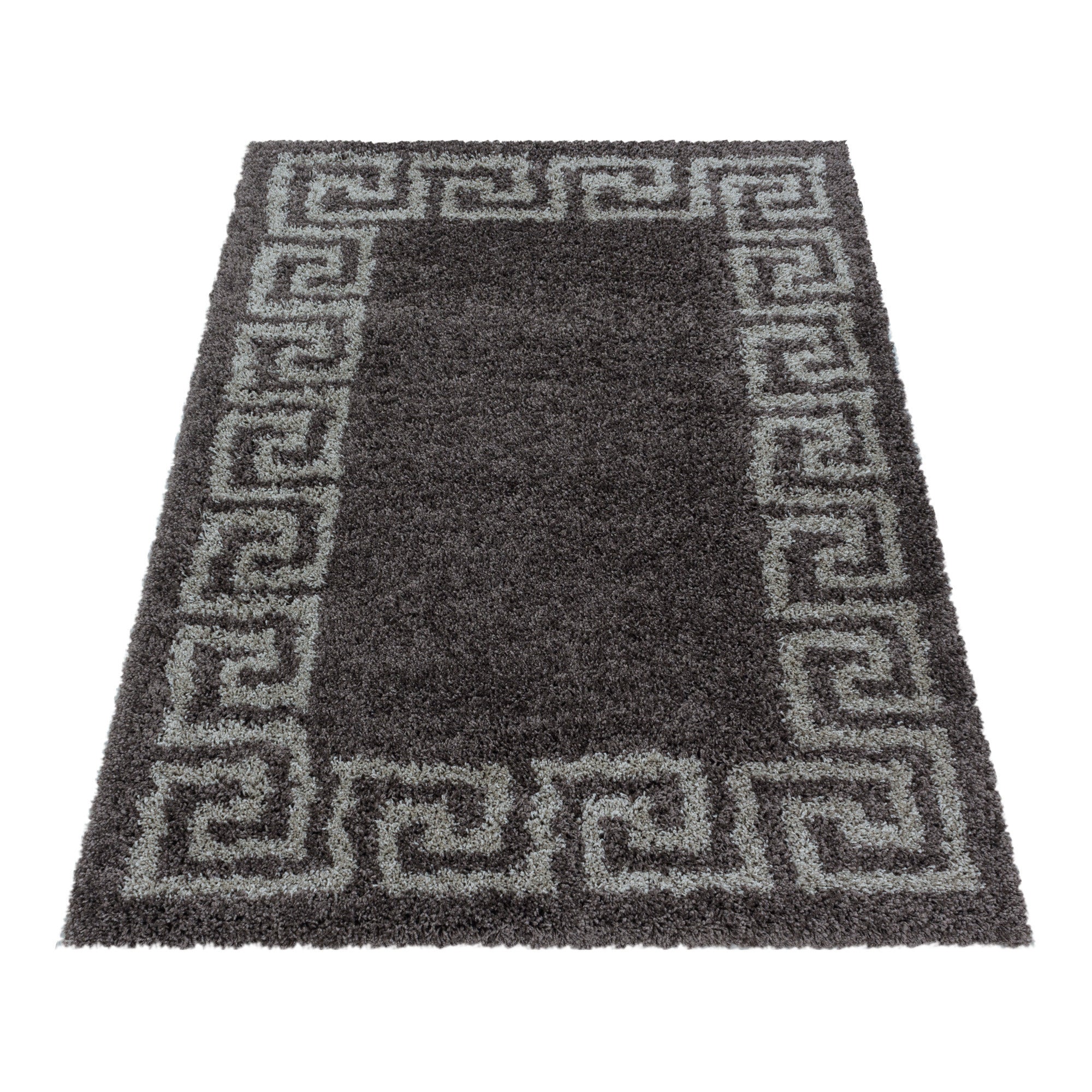Brauner Hochflor Teppich | Antikes Muster, creme Bordüre - Image 3