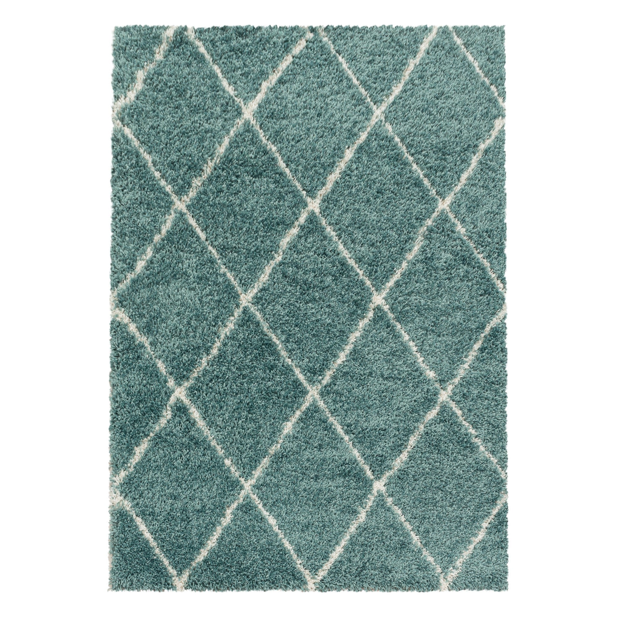 Hochflor Teppich Blau | Weiches Rautenmuster - Image 2