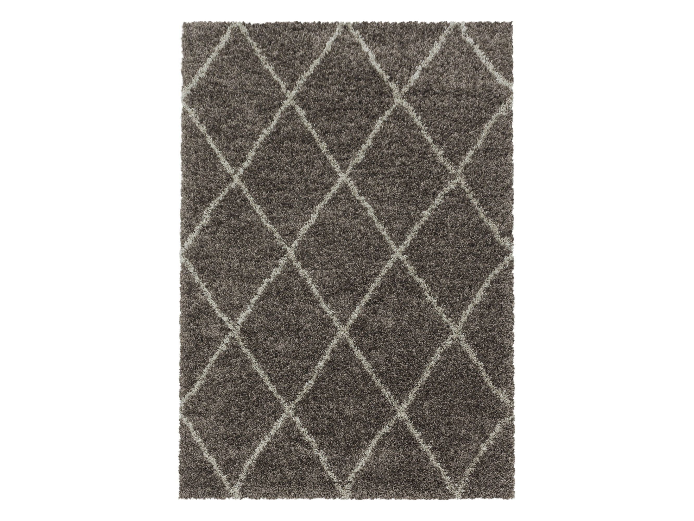 Hochflor Teppich Taupe | Weiches Rautenmuster - Image 2