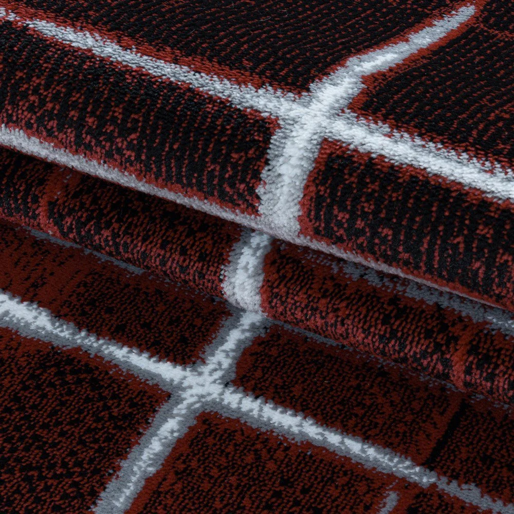 Kurzflor Teppich Rot | 3D Dreiecksmuster - Image 5