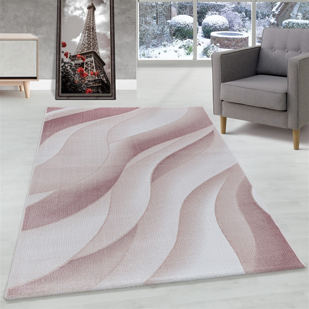 Kurzflor Teppich Pink | 3D Wellenmuster