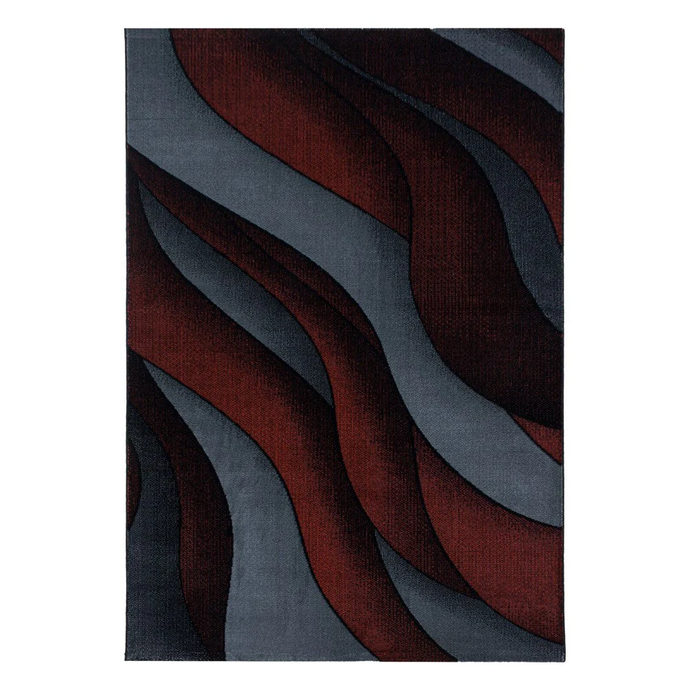 Kurzflor Teppich Rot-Grau | 3D Wellenmuster - Image 3