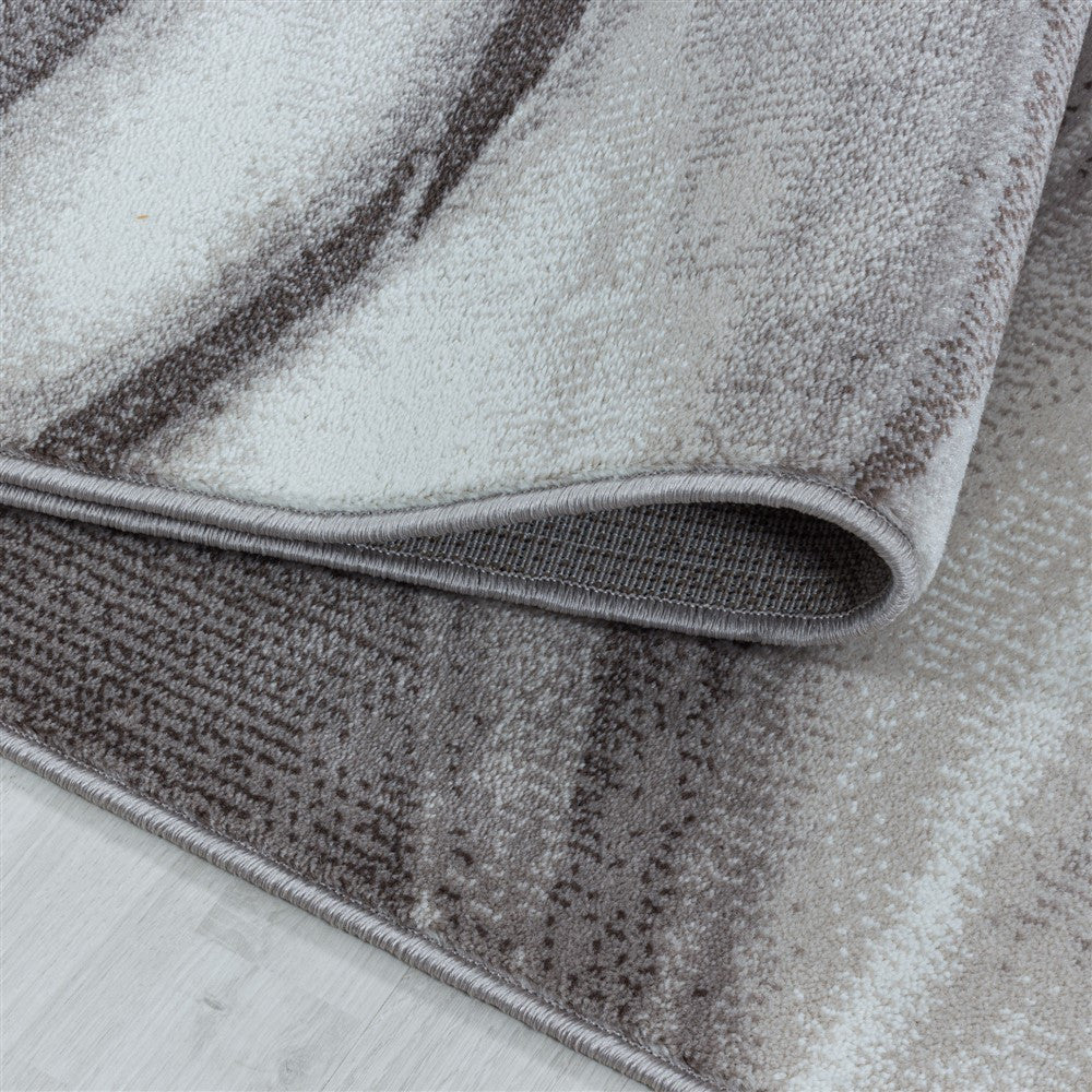 Wohnzimmerteppich Kurzflor Teppich Abstrakte Wellen Design Braun - Image 5