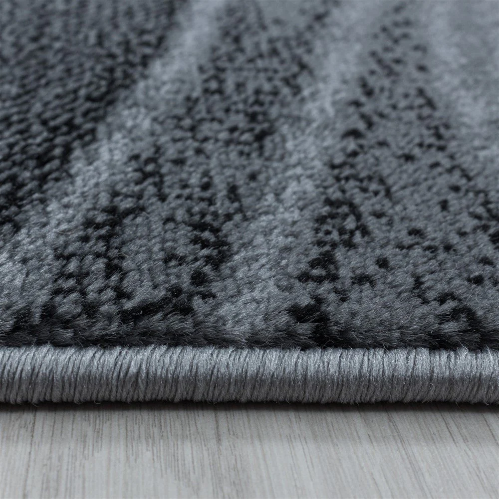Wohnzimmerteppich Kurzflor Teppich Abstrakte Wellen Design Schwarz - Image 4