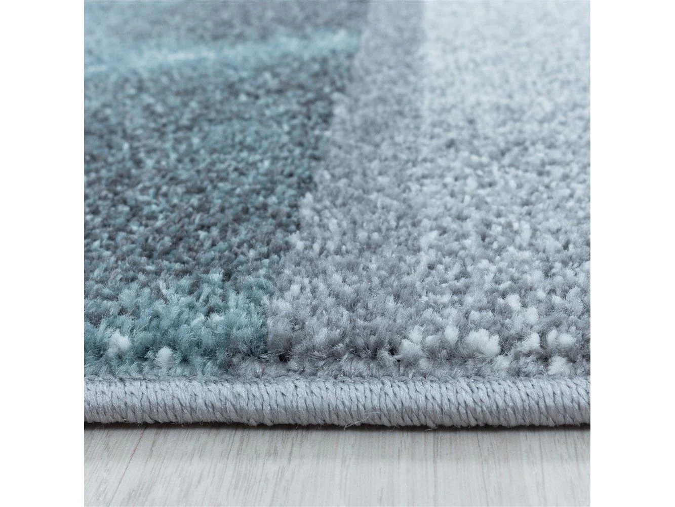 Wohnzimmerteppich Kurzflor Teppich Blau Grau Quadrat Muster Marmoriert Weich - Image 4