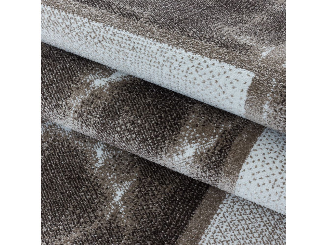 Wohnzimmerteppich Kurzflor Teppich Braun Grau Quadrat Muster Marmoriert Weich - Image 6