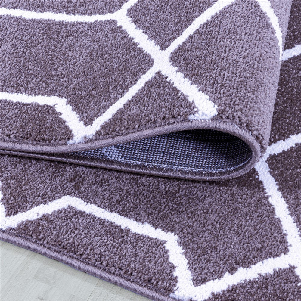 Wohnzimmerteppich Kurzflor Teppich Cable Design Zopf Linien Violet - Image 4