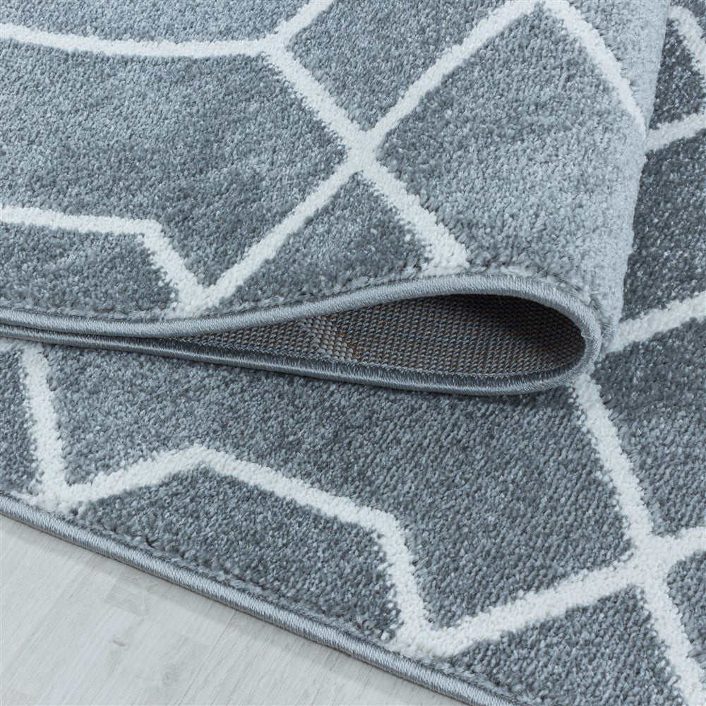Wohnzimmerteppich Kurzflor Teppich Cable Design Zopf Muster Linien Grau - Image 4