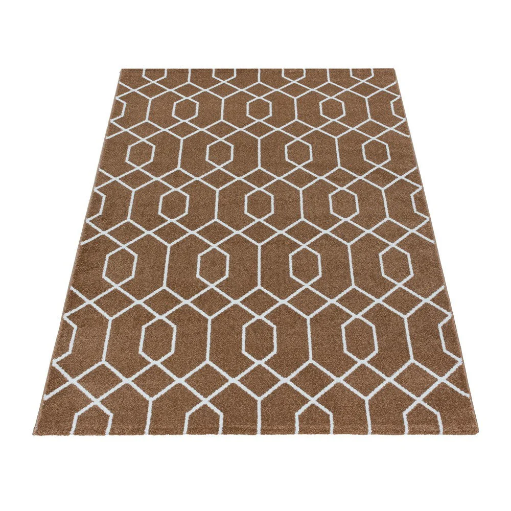 Wohnzimmerteppich Kurzflor Teppich Cable Design Zopf Muster Linien Kupfer - Image 3