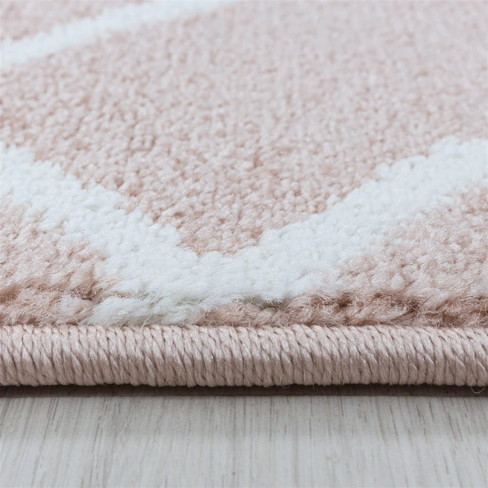 Wohnzimmerteppich Kurzflor Teppich Cable Design Zopf Muster Linien Rose - Image 4