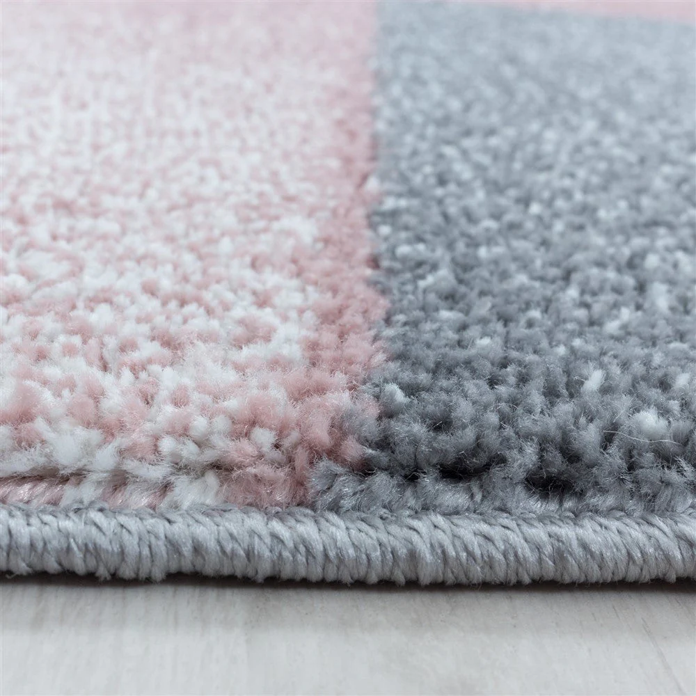 Wohnzimmerteppich Kurzflor Teppich Design Abstrakt Geometrisch Rosa - Image 3