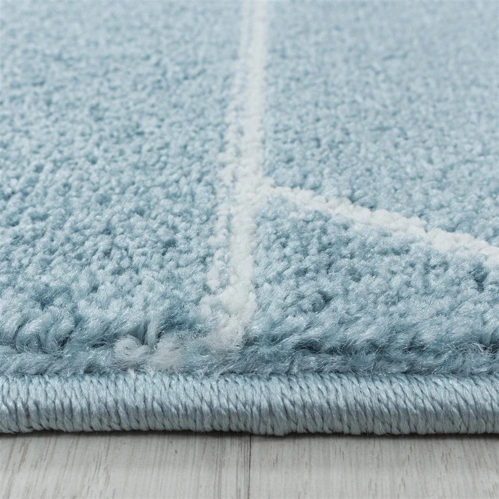 Wohnzimmerteppich Kurzflor Teppich Design Geometrische Linien Blau - Image 4