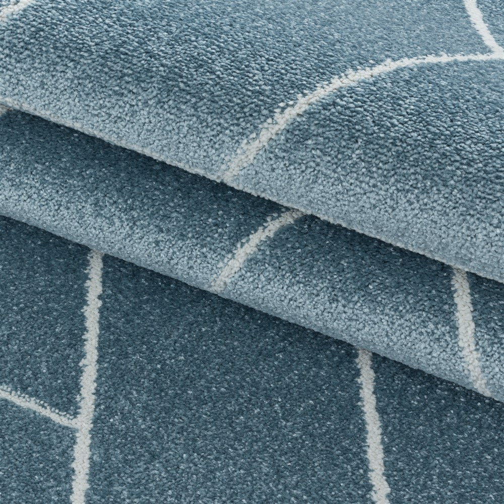 Wohnzimmerteppich Kurzflor Teppich Design Geometrische Linien Blau - Image 6
