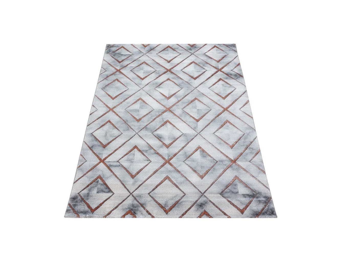 Wohnzimmerteppich Kurzflor Teppich Design Marmoriert Raute Karo Bronze - Image 2