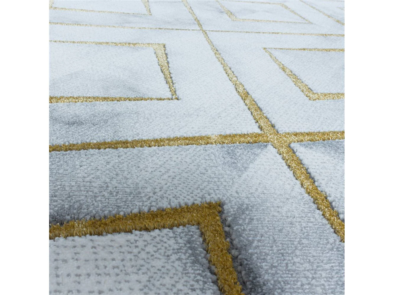 Wohnzimmerteppich Kurzflor Teppich Design Marmoriert Rauten Karo Gold - Image 6