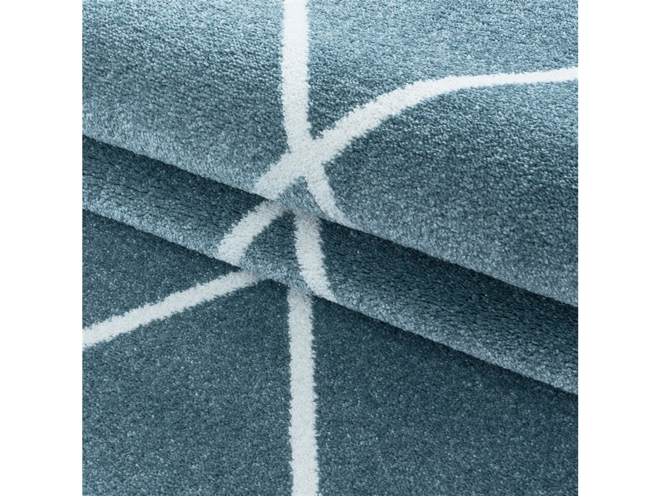 Wohnzimmerteppich Kurzflor Teppich Design Raute Linien Unifarben Blau - Image 6