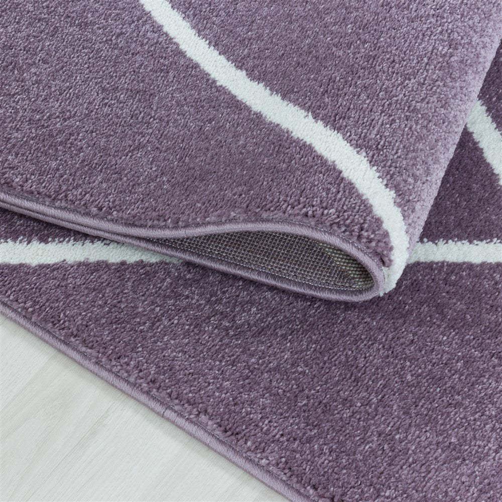 Kurzflor Teppich Lila | Rauten-Linienmuster - Image 5