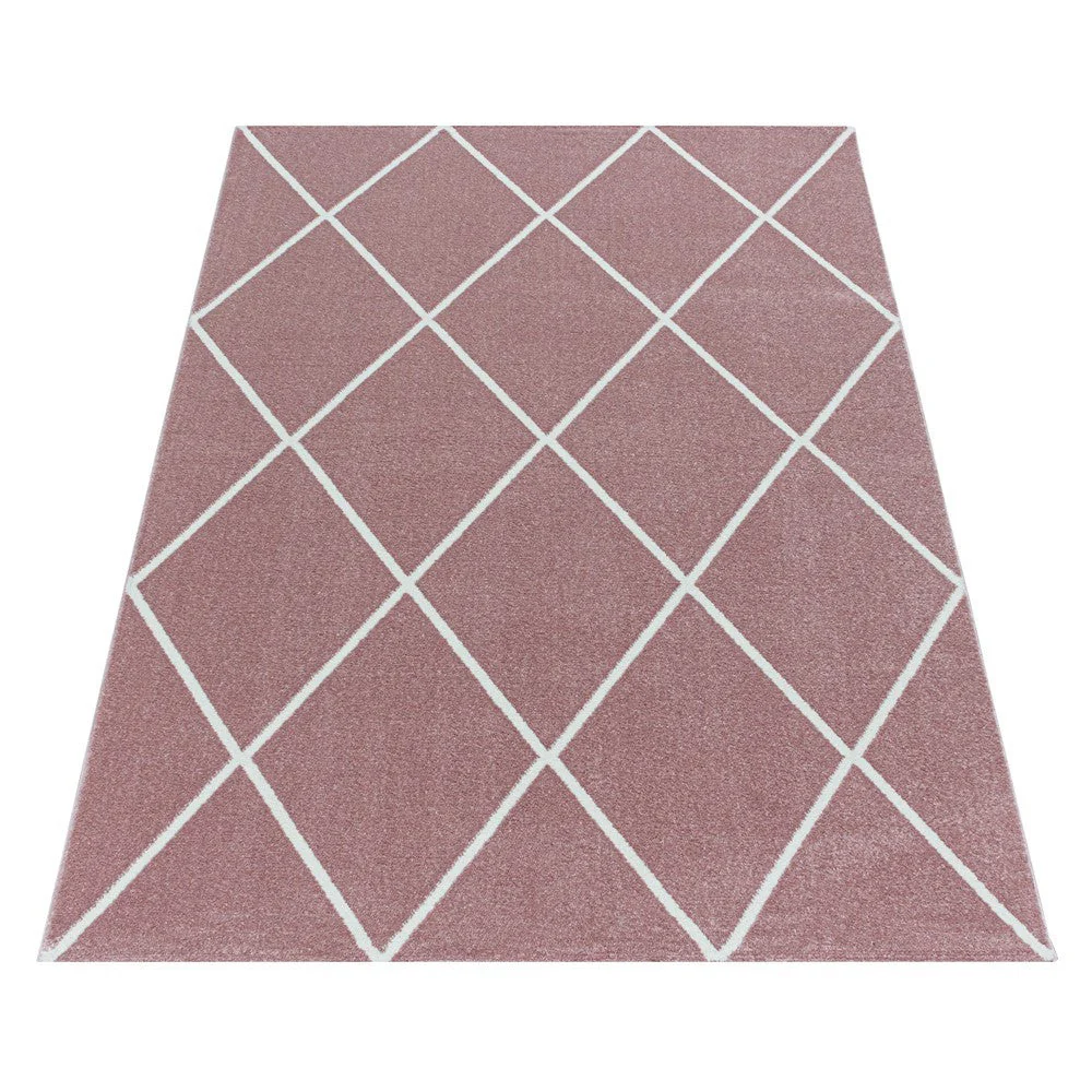 Kurzflor Teppich Rosa | Rauten-Linienmuster - Image 2
