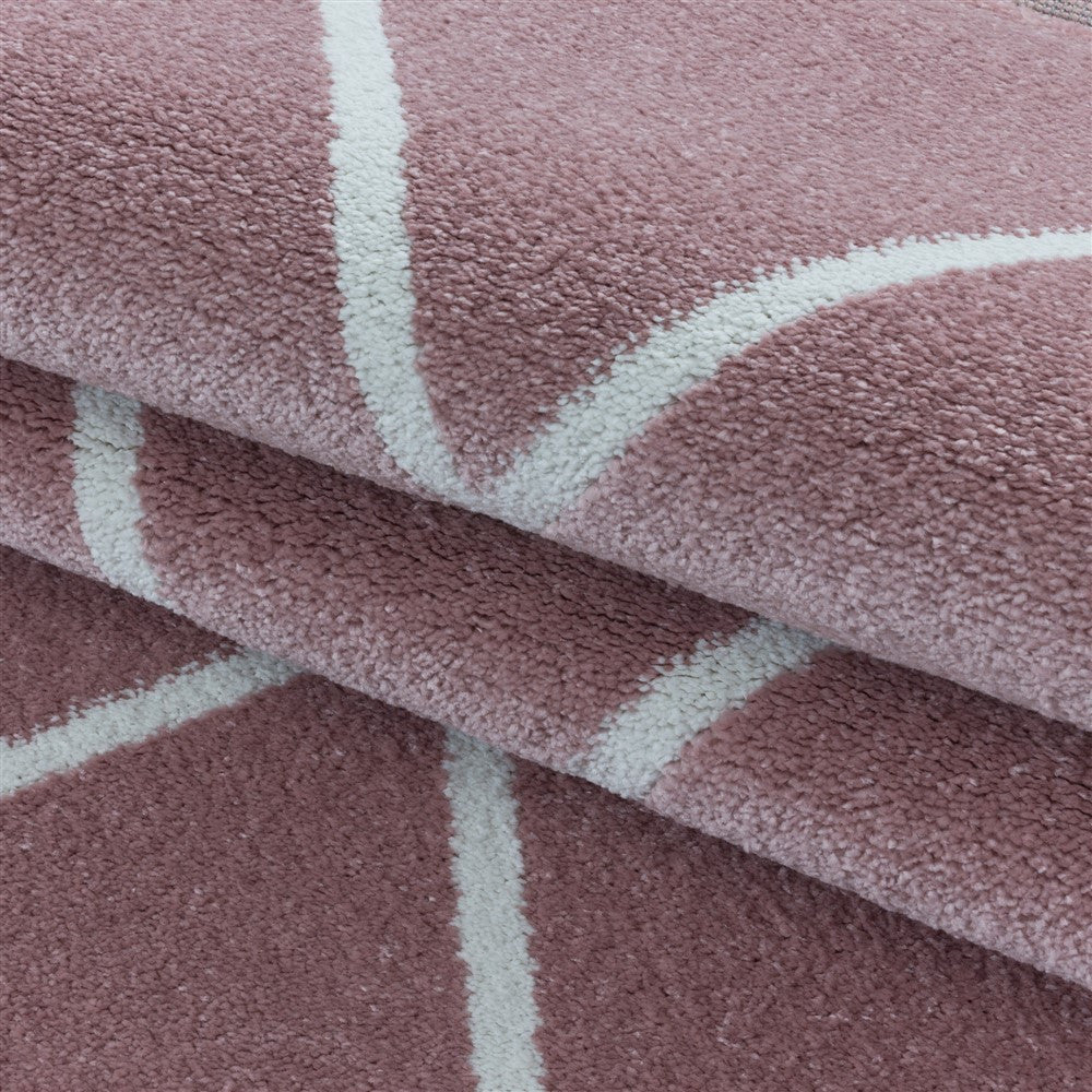 Kurzflor Teppich Rosa | Rauten-Linienmuster - Image 6