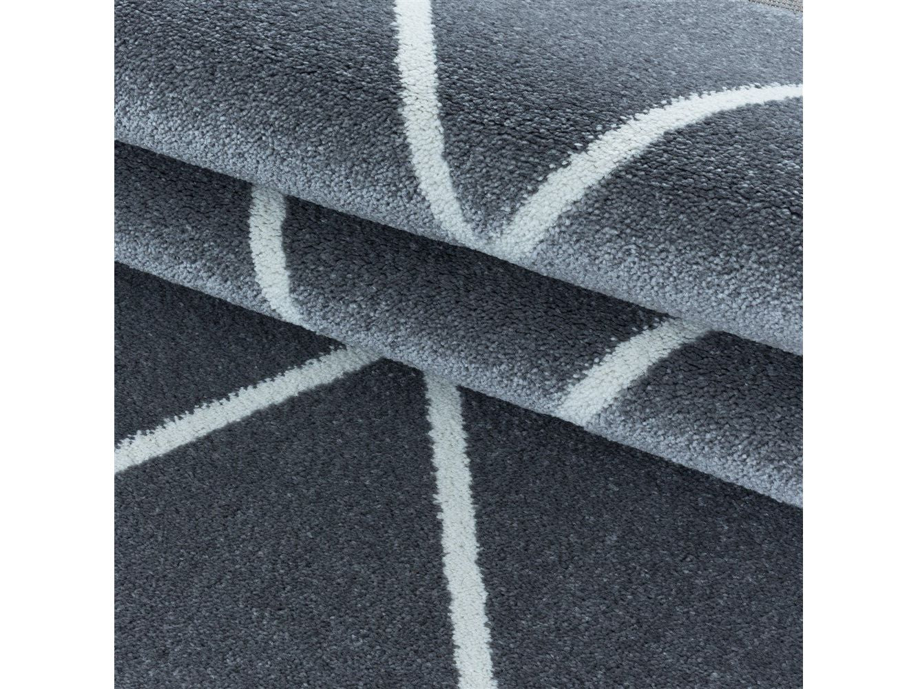 Kurzflor Teppich Silber | Modernes Rauten-Linienmuster - Image 6