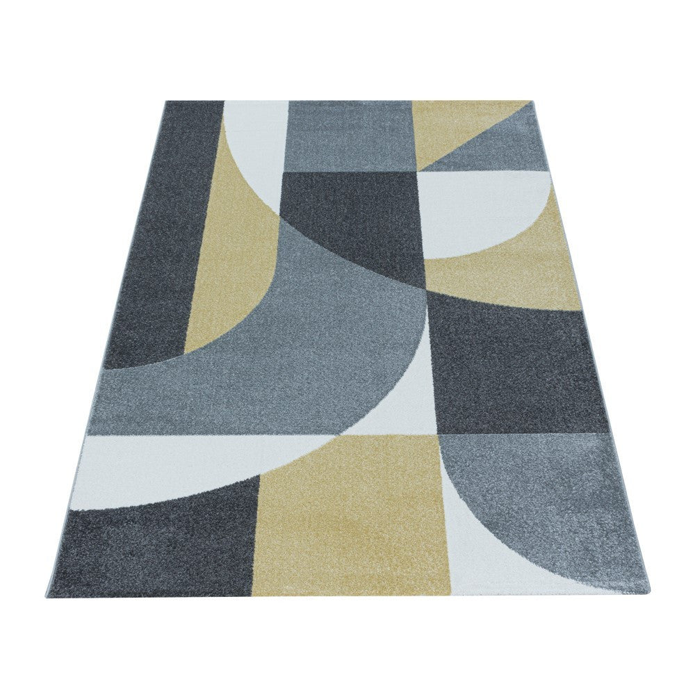 Wohnzimmerteppich Kurzflor Teppich Design Zipcode Muster Abstrakt Gelb - Image 4