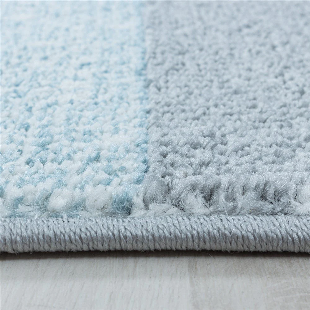 Wohnzimmerteppich Kurzflor Teppich Design Zipcode Muster Rechteck Blau - Image 4