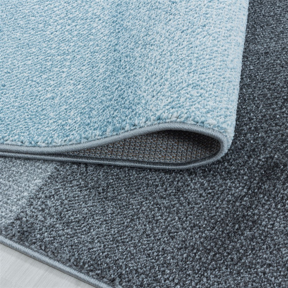 Wohnzimmerteppich Kurzflor Teppich Design Zipcode Muster Rechteck Blau - Image 5