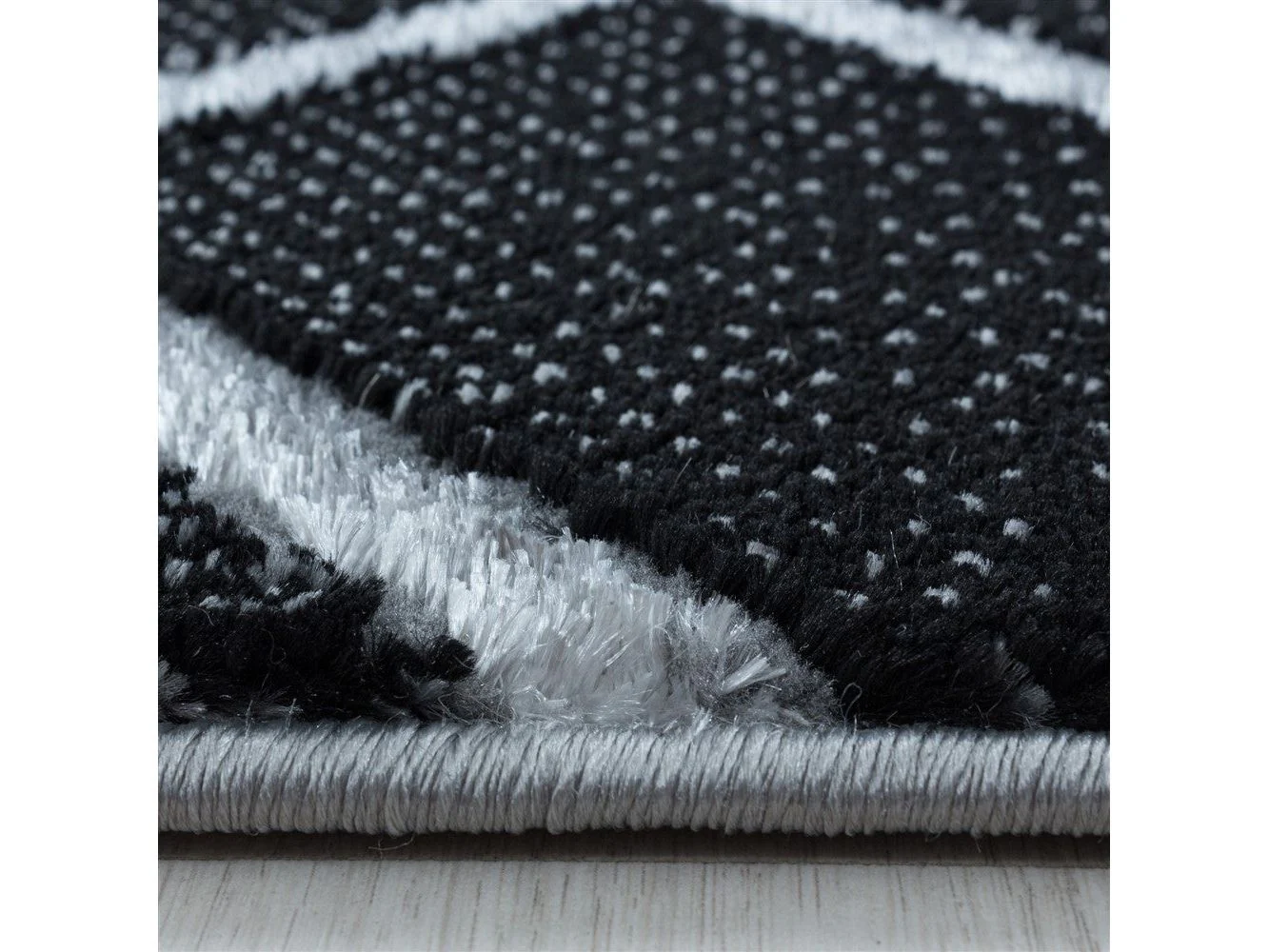 Wohnzimmerteppich Kurzflor Teppich Dunkel Marmoriert Linien Karo Silber - Image 5