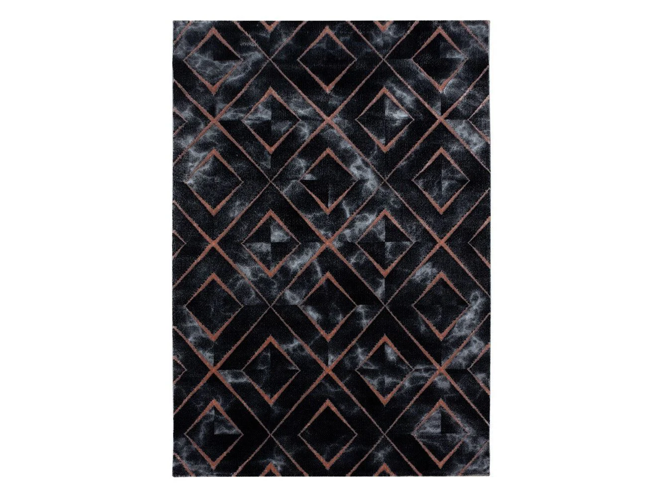 Wohnzimmerteppich Kurzflor Teppich Dunkel Marmoriert Rauten Karo Bronze - Image 3