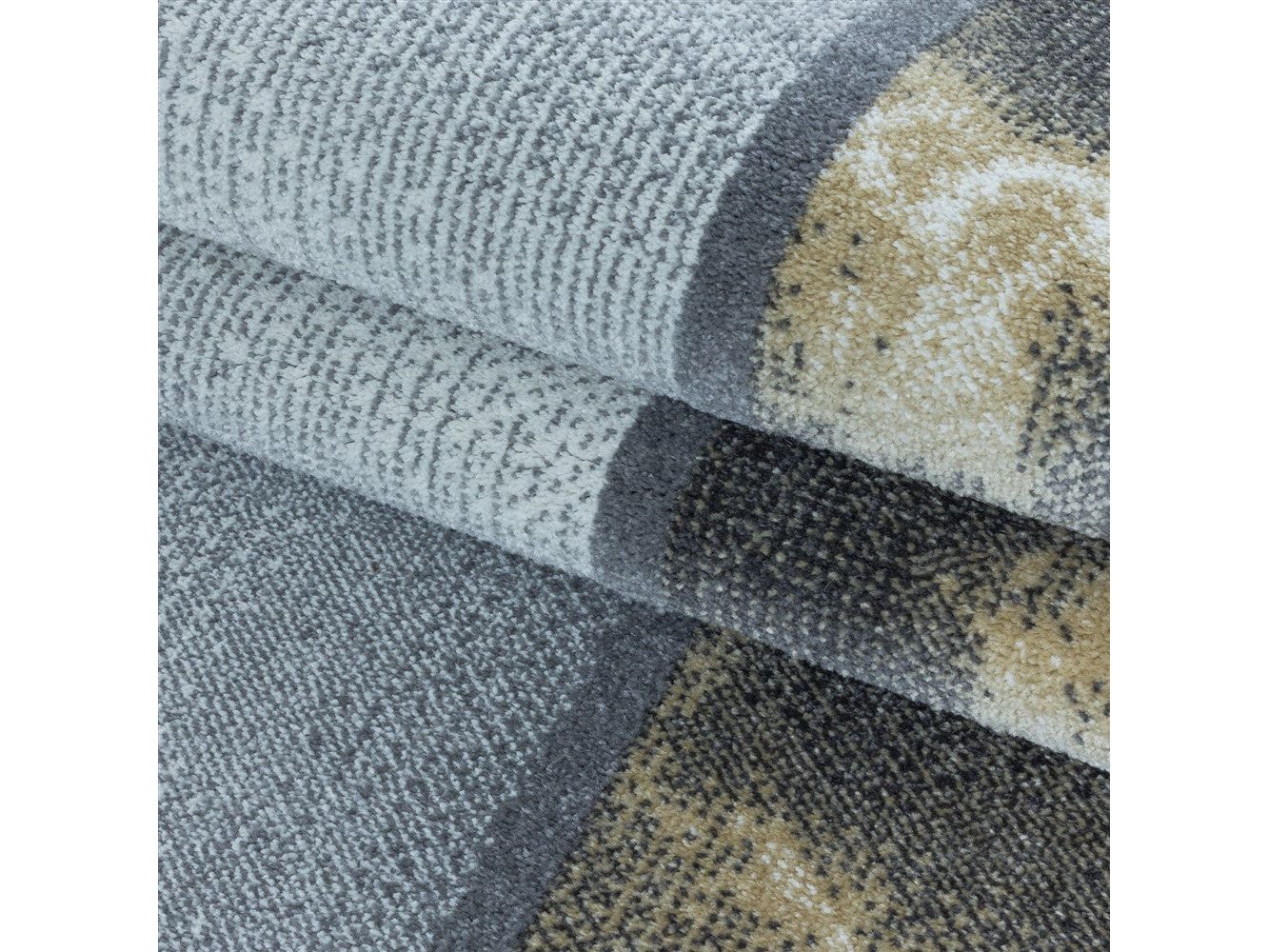 Wohnzimmerteppich Kurzflor Teppich Gelb Grau Quadrat Muster Marmoriert Weich - Image 6