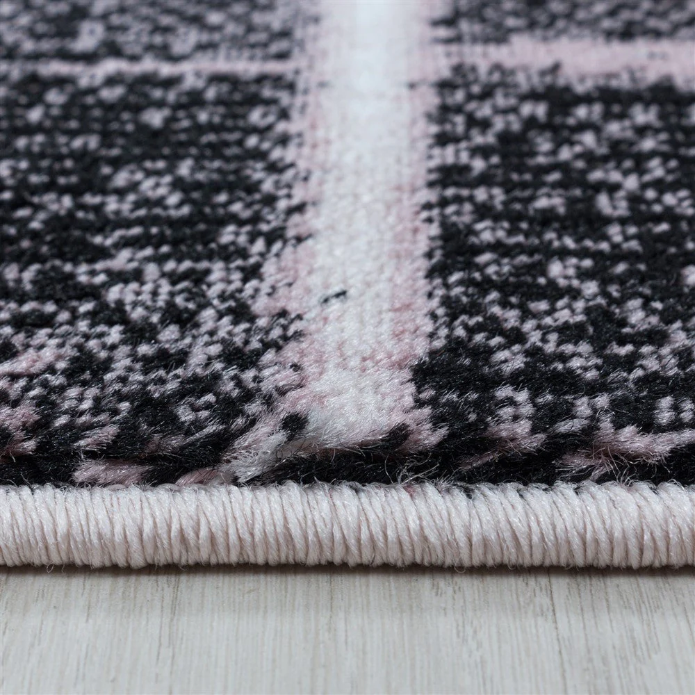 Wohnzimmerteppich Kurzflor Teppich Gitter Design Muster Soft Flor Pink - Image 4
