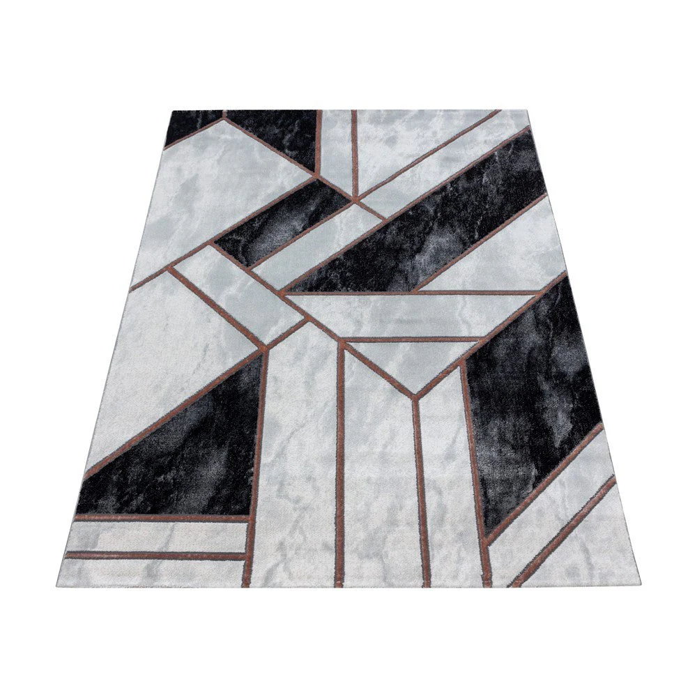 Wohnzimmerteppich Kurzflor Teppich Marmor Design Abstrakt Linien Bronze - Image 3
