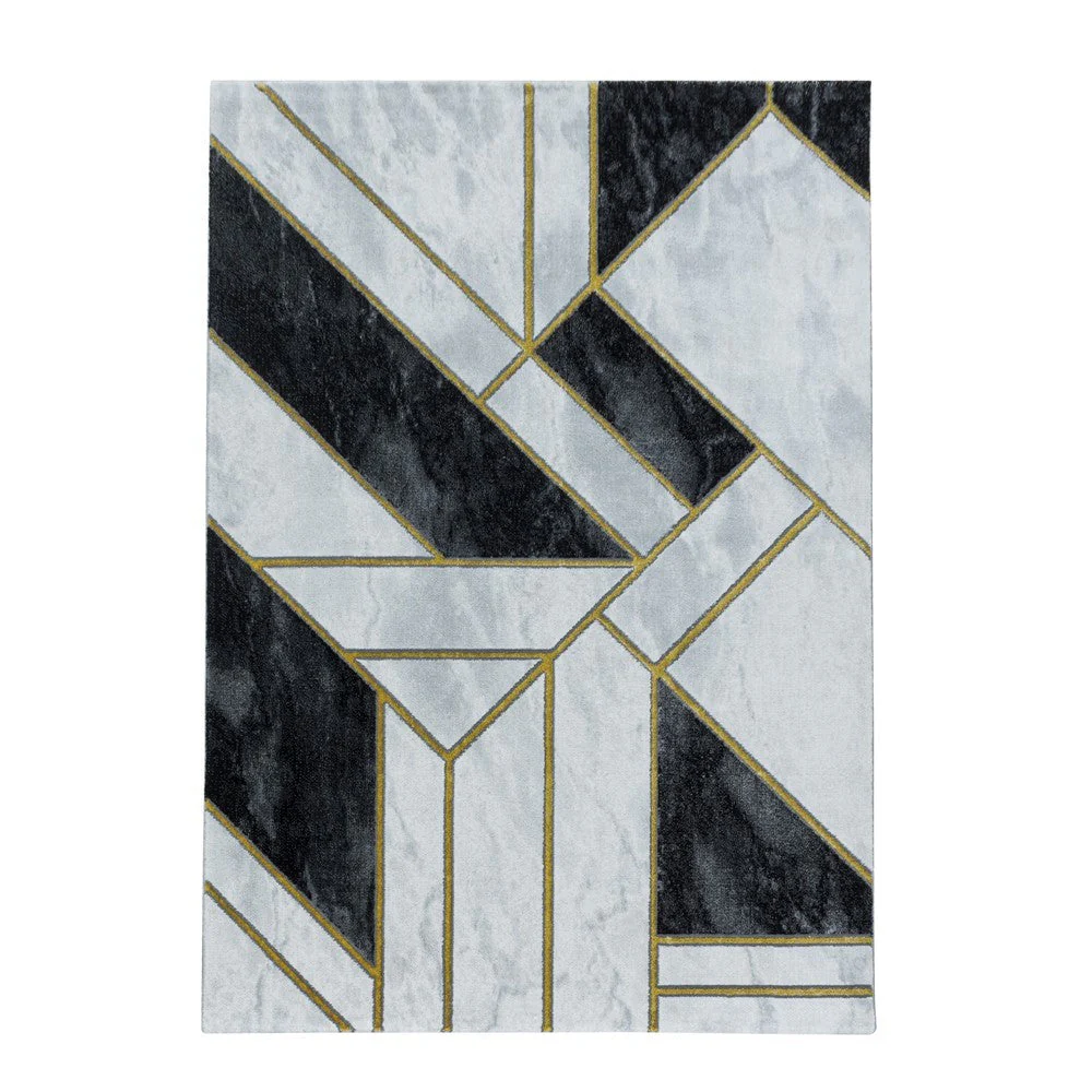 Wohnzimmerteppich Kurzflor Teppich Marmor Design Abstrakt Linien Gold - Image 2