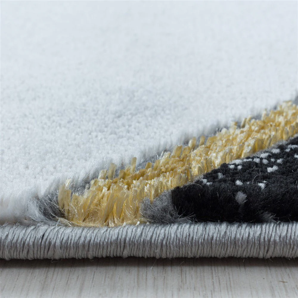 Wohnzimmerteppich Kurzflor Teppich Marmor Design Abstrakt Linien Gold - Image 5