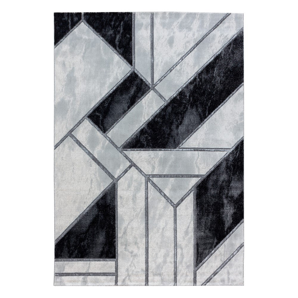 Wohnzimmerteppich Kurzflor Teppich Marmor Design Abstrakt Linien Silber - Image 2