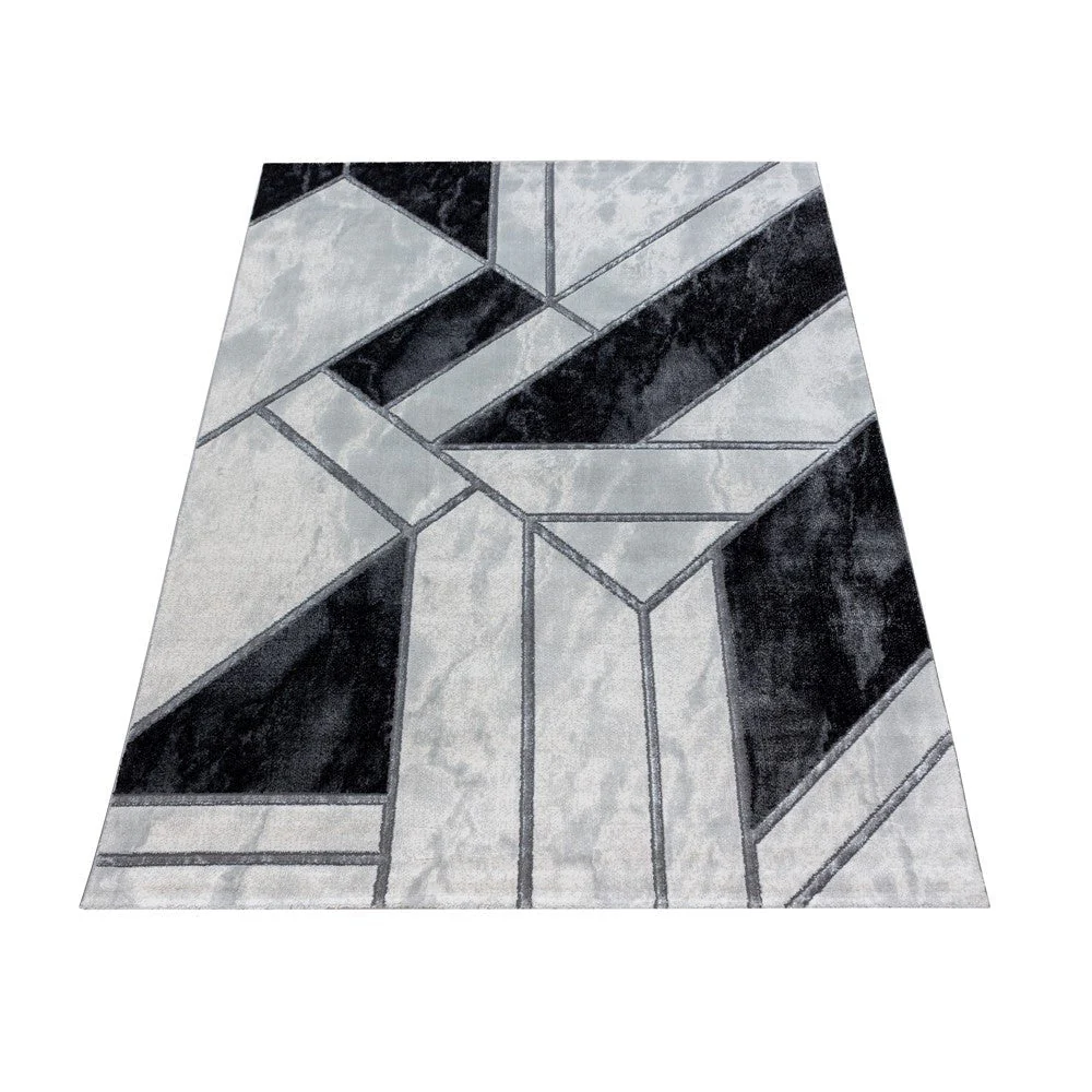 Wohnzimmerteppich Kurzflor Teppich Marmor Design Abstrakt Linien Silber - Image 4